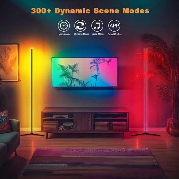 62in Ultra-Long Smart Led Corner Light , Bluetooth Connection,Floor Lamp-16Million DIY Color Changing,Dynamic RGBIGTechnique,Powered By A USB Jack, Aluminium BaseStable& Slip Resistance,Offering Four Modes, Ideal For Music,Party,Decorate,Simple Installation