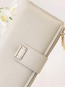 MINGYOU 女士长款钱包 柔软优雅 PU 多功能手机钱包 按扣开合 双拉链 大容量卡包 轻巧简约手拿包 女士理想礼物 钱包 钱包 - 米色 - 查看 3