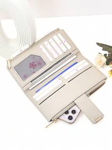 MINGYOU 女士长款钱包 柔软优雅 PU 多功能手机钱包 按扣开合 双拉链 大容量卡包 轻巧简约手拿包 女士理想礼物 钱包 钱包 - 米色 - 查看 6