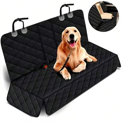 Dog Car Seat Cover Waterproof, Non-Slip, Scratch-Proof & Easy-To-Clean Protector For 60/40 Split Bench Seats In Cars & SUVs, Black, Standard - 135cm Width