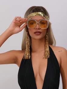 3 件迪斯科 70 年代/80 年代闪光派对服装套装：亮片头带 + 水钻太阳镜 + 流苏夹式耳环，适合角色扮演、万圣节派对、日常聚会、70 年代/80 年代迪斯科派对