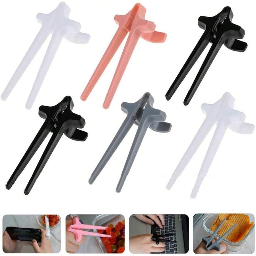 6 Pcs Finger Chopsticks For Gamers - Snack Grabber Tongs U Bracket - Chips Snack Gamer Utensil - Reusable Dishwasher Safe Plastic - Helper Snacking Tool