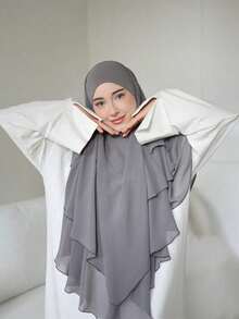 1pc Modest Flowy Chiffon Khimar | Smooth And Lightweight Chiffon, Provides Facial Coverage, Full Body Coverage, Comfortable Wear, Suitable For Daily, Travel And Prayer For Dress - Baby Pink - View 19