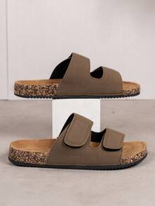 男士夏季拖鞋，时尚简约百搭，魔术贴双带设计，高端拖鞋，浴室拖鞋 - 駝色 - 查看 5