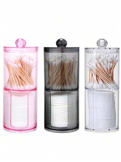 1pc, Acrylic 2-In-1 Storage Box, Toilet Bathroom Desktop Portable Round Container, Stackable Makeup Puff Storage, Fully Transparent Storage Box Desktop Dustproof Storage Box, Dustproof Organizing Storage Tank