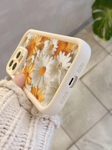 1pc Yellow Daisy Floral Pattern Designed With Precision Holes To Protect Camera, Thick And Shock-Absorbent Milky White Phone Case Compatible With IPhone 11 Pro Max, 12 Pro Max, 13 Pro Max, 14 Pro Max, 15 Pro Max, 16 Plus, 16 Pro Max, 16E, Compatible With Galaxy A55, A15, S24 Ultra, Compatible With Redmi, Compatible With OPPO, Compatible With Realme, Compatible With VIVO, Compatible With Infinix, Compatible With Honor, Compatible With MOTO, One Plus Waterproof Shockproof Anti-Fall Scratch Resistant,International Version, Not The Domestic Version - White - View 3