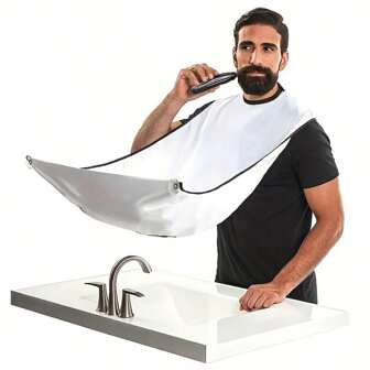 1 Piece Men's Beard Shaving Apron – Black Polyester Suction Cup Hair Catcher – Easy-To-Clean Bib For Barbers And Razors – Secure Fit For Mess-Free Grooming