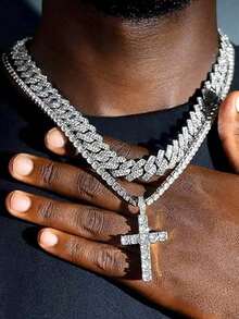 Bộ dây chuyền kiểu dáng hip-hop INS Châu Âu và Mỹ đa năng, cá nhân hóa, đính đá lấp lánh, thích hợp làm quà tặng hàng ngày, dự tiệc và ngày lễ. - Nhiều màu - Xem 7