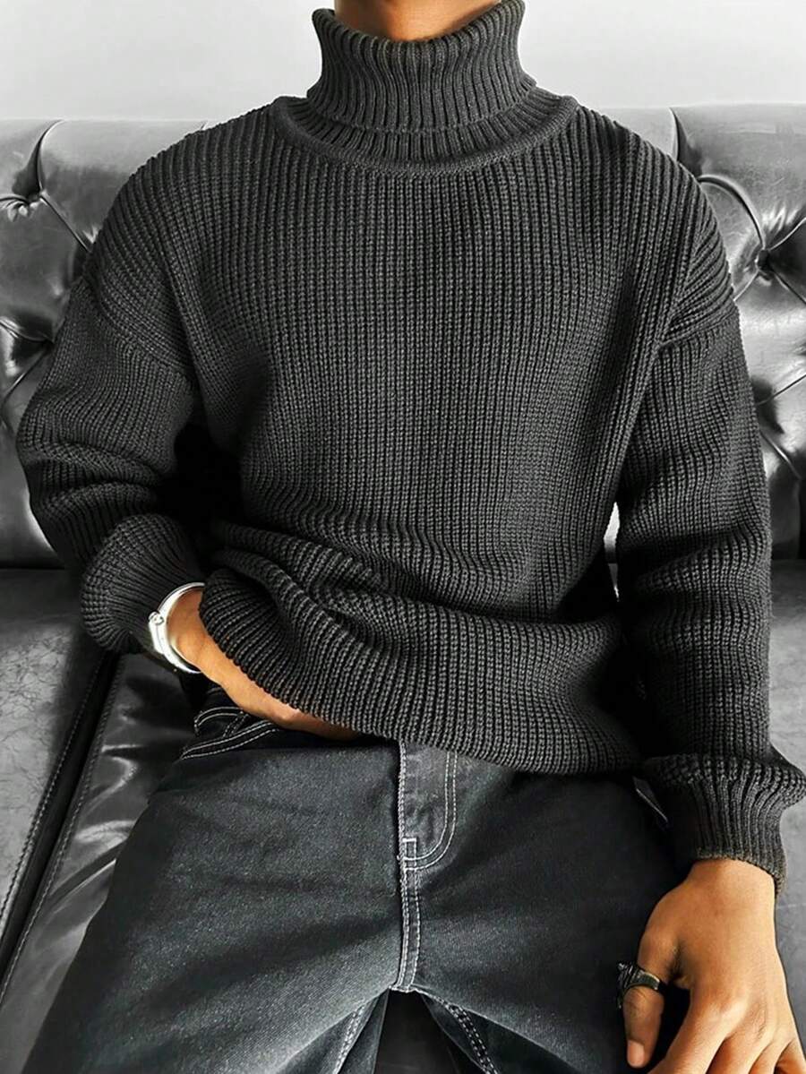 كنزة صوفية رجالية بياقة عالية بطبعة عملة قديمة، خريف وشتاء