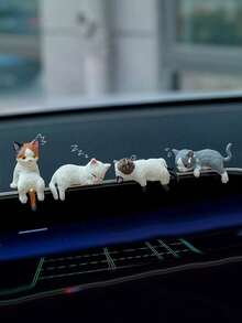 Cute Sleeping Cat Car Decor Ornament, Display Decor For Car Dashboard/Computer Desktop, Made Of Resin With Acrylic Double-Sided Adhesive Tape - Multicolor - View 1