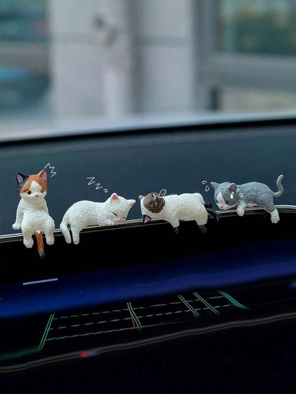 Cute Sleeping Cat Car Decor Ornament, Display Decor For Car Dashboard/Computer Desktop, Made Of Resin With Acrylic Double-Sided Adhesive Tape