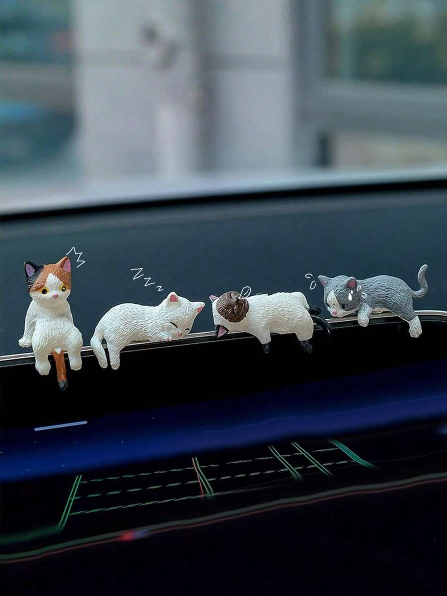 Cute Sleeping Cat Car Decor Ornament, Display Decor For Car Dashboard/Computer Desktop, Made Of Resin With Acrylic Double-Sided Adhesive Tape - Multicolor - View 1