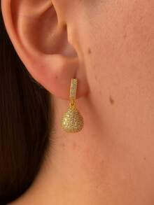 Elegant Zirconia Studded Drop Earring European Women Fashion - 金色 - 查看 2