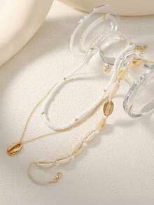 3pcs/Set Fashionable Shell Necklace Set, Suitable For Beach, Party And Vacation Wear - Multicolor - View 3