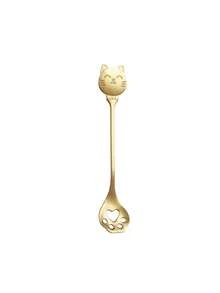 1 pièce Cuillère à café en acier inoxydable avec patte de chat porte-bonheur et visage souriant, cuillère à dessert mignonne de chat, cuillère à glace - Multicolore - Voir 14