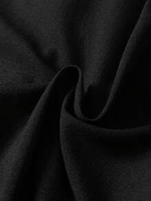 2pcs/Set Plus Size Women's Crinkle Black Solid Color Summer Pajama Set, Short Sleeve Button-Up Shirt And Shorts, Casual Loungewear - Black - View 5