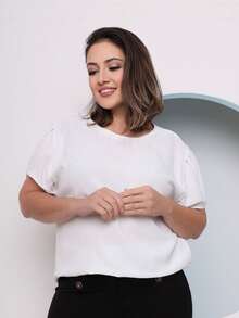 Smile Fashion   blusa de plus size manga curta tecido duna
