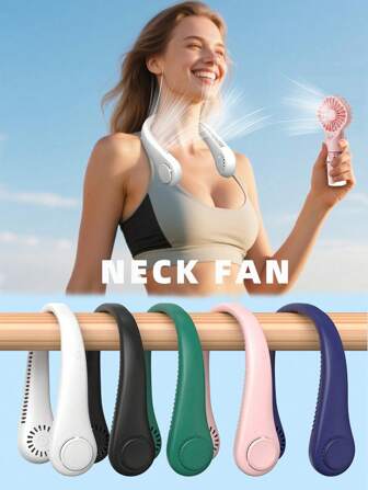 AIRPROSSING 1 قطعة مروحة رقبة قابلة للشحن بمنفذ USB، مروحة رقبة مكيفة للهواء، 3 سرعات للرياح، مروحة بدون شفرات، مناسبة للصيف للاستخدام الداخلي والخارجي والسفر
