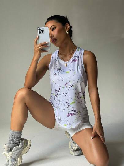 女式彩色网眼拼布休闲针织无袖运动背心