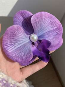 1 pieza Pinza de pelo con flor azul de orquídea acrílica soñadora y dulce, accesorio de pelo para salidas y sesiones de fotos, accesorio de pelo con flores