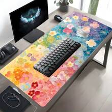 YUFZX 1 件装可爱花朵鼠标垫彩色花卉艺术鼠标垫大号桌垫带缝边防滑橡胶底座办公桌配件键盘垫适用于家庭办公室装饰桌垫 35.4x15.7 英寸可作为圣诞节、万圣节礼物送给女性朋友男性朋友
