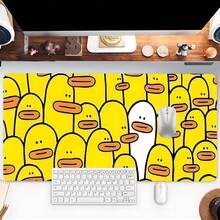 YUFZX 1 件卡通鸭子鼠标垫可爱黄色鼠标垫大号桌垫带缝合边缘防滑橡胶底座办公桌配件键盘垫适用于家庭办公室装饰桌垫 35.4x15.7 英寸可作为圣诞节、万圣节礼物送给女性朋友男性朋友