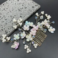 1 pieza Accesorio para el cabello de mujer hecho a mano con cristales, peineta con adornos de perlas adecuada para bailes, bodas, banquetes