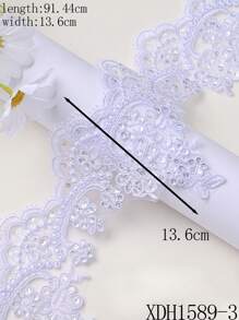 XDH1589 Sew-On Embroidered Lace Trims, Handmade DIY Materials For Wedding Dress, Curtain, Tablecloth, Wedding Decor, Length: 1-10 Yards - Blue and White - View 25