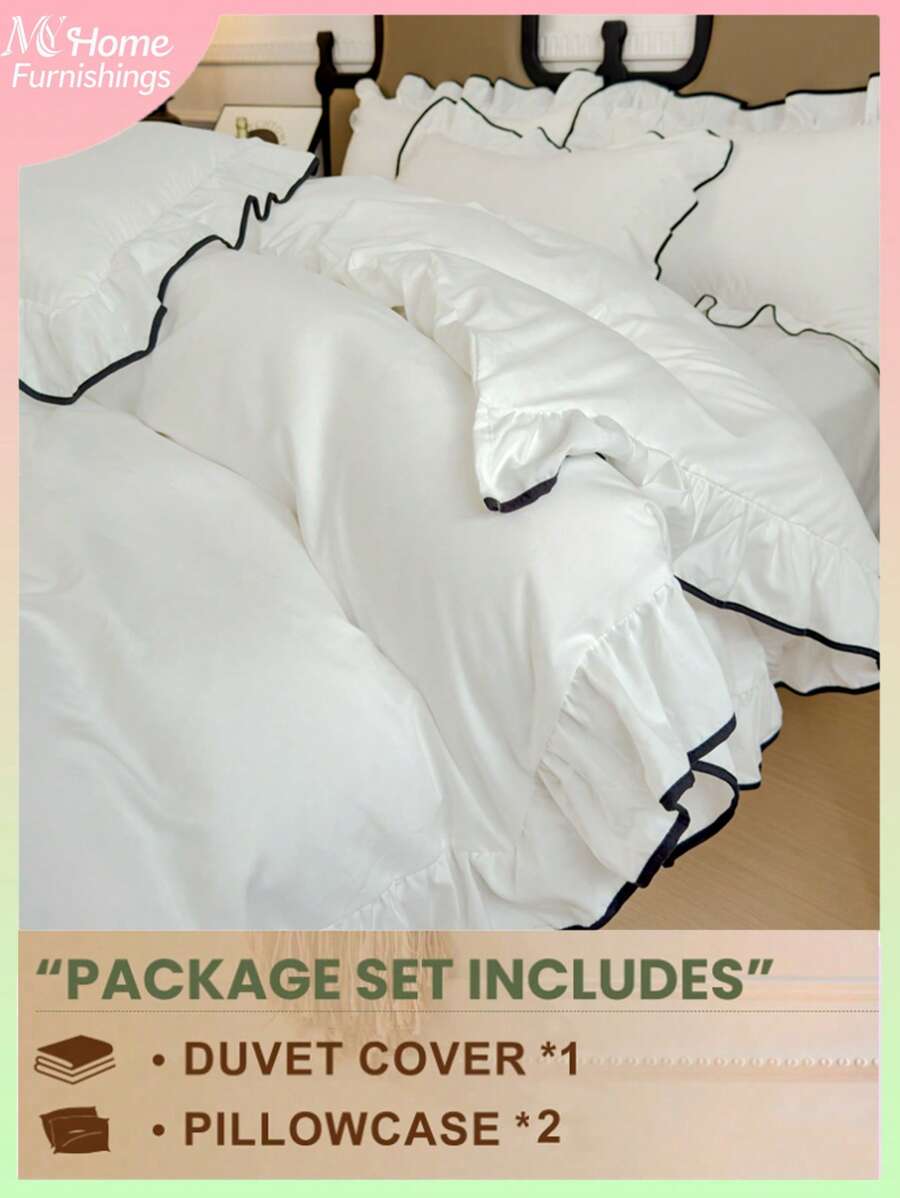 Juego de 3 piezas de funda nórdica con encaje floral ultra suave blanco para dormitorio de estudiantes, 2 fundas de almohada y 1 funda nórdica sin relleno, lavable a máquina