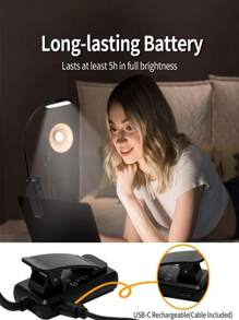 IFalarila Rechargeable Reading Lamp With Type-C Cable, Reading Lamp Clip [3 Colours And 10 Brightness] Mini Flexible Gooseneck And Clip Night Light For Children