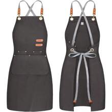Chef Canvas Apron Men Women, Kitchen Bib Apron With 4 Pockets,Cooking Hairstylist Work[CZ]