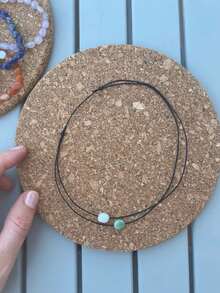 可调节编织项链，黑色绳子搭配天然石珠，波西米亚风格水晶吊坠项链，男女皆宜的礼物 - 彩色 - 查看 2