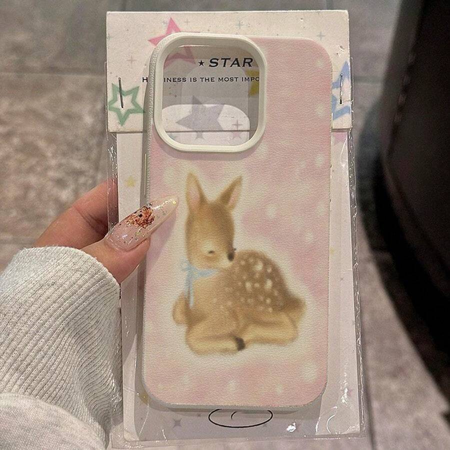 1 pieza Funda de teléfono con patrón de ciervos lindo de TPU, compatible con teléfonos inteligentes / /, color rosa soñador