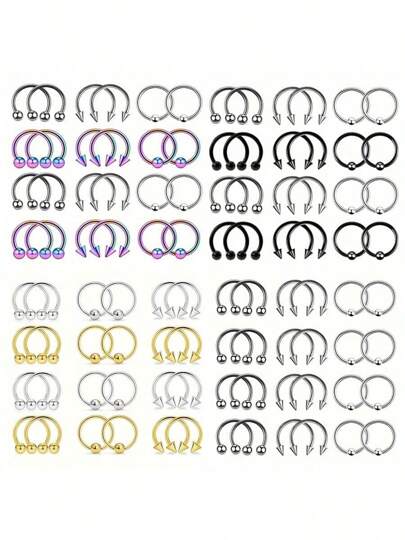 24pcs Stainless Steel 16G Multi-Function Clip-On Earrings, Nose Rings, Rings, Cartilage Hoops, Horse Shoe Nose Rings For Men And Women Piercing Jewelry