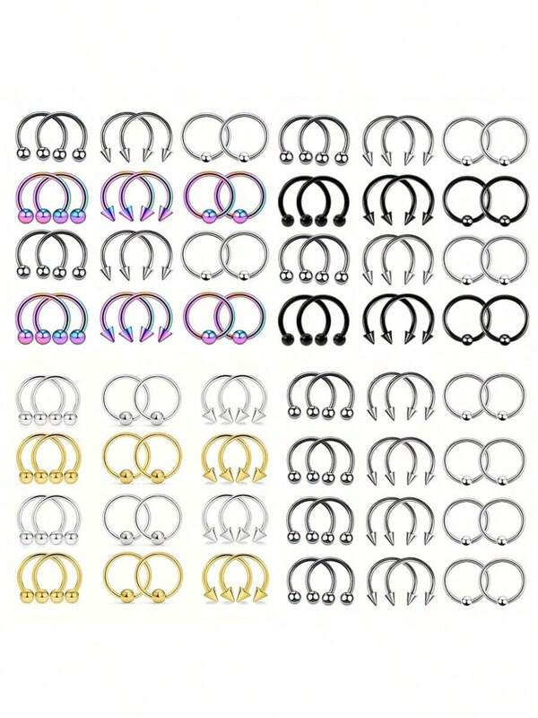 24pcs Stainless Steel 16G Multi-Function Clip-On Earrings, Nose Rings, Rings, Cartilage Hoops, Horse Shoe Nose Rings For Men And Women Piercing Jewelry