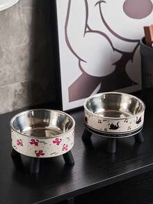 1 件装宠物加高喂食碗，带颈部保护，卡通图案设计，不锈钢/非钢碗可选，防滑防溢易清洁，适用于猫狗，宠物喂食用品 - 彩色 - 查看 8