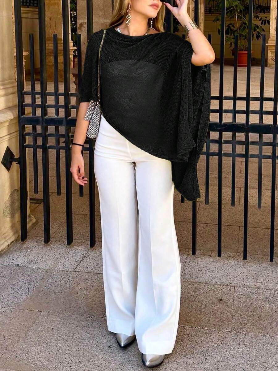 Fashionable & Elegant Loose Knitted Cardigan Shawl, Women, Oversized Fit, Lightweight, Very Chic, Suitable For Spring/Summer Casual, Leisure, Travel, Beach, Versatile Styles