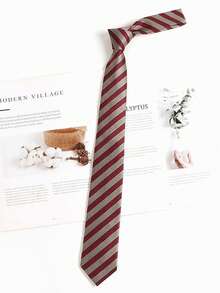1 Pc Men's Casual Striped Polyester Necktie, Suitable For Formal And Business, Burgundy & Navy Stripe - Multicolor - View 29