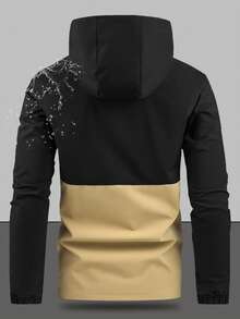Men's Drawstring Hooded Casual Versatile Zip Pocket Windbreaker Jacket, Suitable For Daily Wear - Khaki - View 3