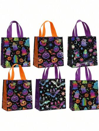8 piezas - Bolsas de truco o de Halloween, bolsas de regalo con asas reutilizables de tela no tejida para empaquetar dulces, suministros para fiestas de Halloween