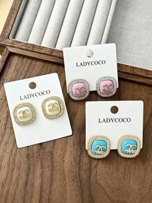 2 piezas Aretes con letra de rhinestone elegantes y de lujo, diseño personalizado, nueva colección 2025 - carta - Ver 11