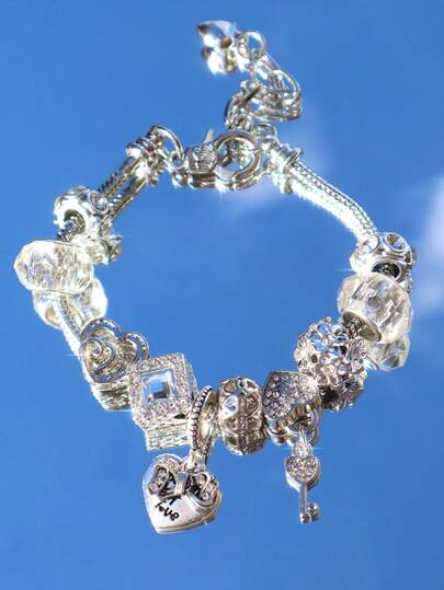 Classic Lock Key Charm Bracelet, Vintage Heart & Bow Charm Bracelet, Floral Water Drop Shape DIY Bracelet, Fashion Heart Bracelet