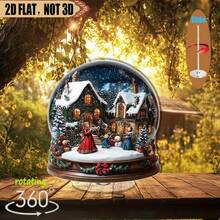 Globe de neige plat 2D rotatif en acrylique - flocons de neige paisibles, maison et bonhomme de neige, base 360°, idéal pour les cadeaux de fêtes, les célébrations saisonnières et la décoration de la maison pour les fêtes, plat 2D, cadeau de Noël, décoration de Noël, décoration de table