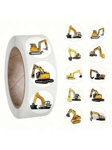 500pcs Excavator Sticker Roll, Vinyl Stickers For Scrapbook, Diary, Notebook, Bumper, Skateboard, Water Bottle, Computer, Phone, Cartoon [Random Patterns] Scrapbook Supplies Funny Stickers Laptop Stickers Kindle Phone Stickers - White - View 8