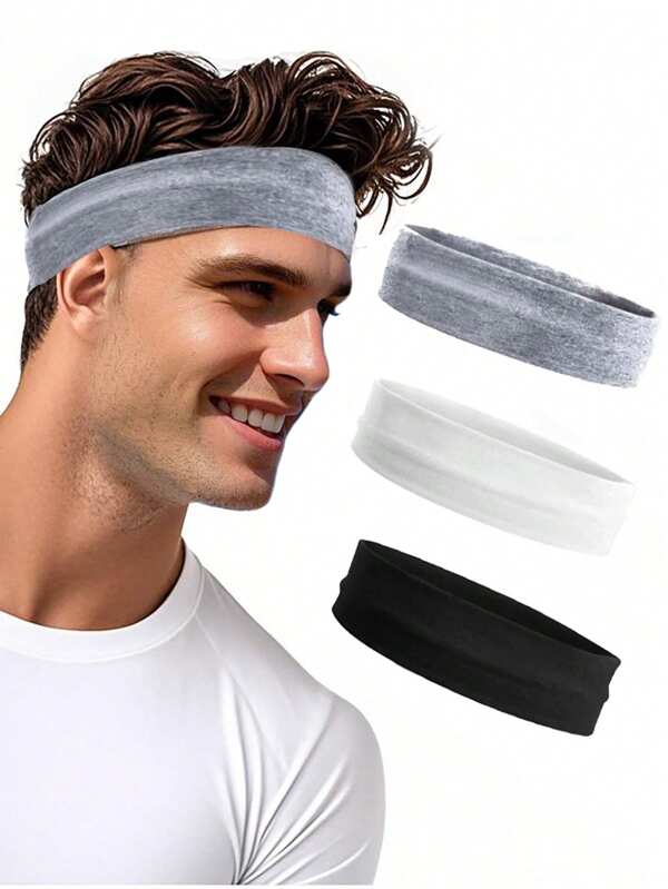 Set da 3 fasce elastiche sportive unisex di colore unito, stile semplice per corsa e fitness, antisdrucciolo, per palestra, disponibili in nero/bianco/grigio
