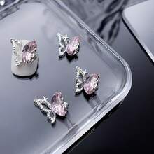 25/50/10 Stück Legierungs-Silber Schmetterling Biene Herz Schleife Nagel Dekoration mit glitzernden rosa Strass-Sternflügeln und geometrischem Muster, 3D exquisite DIY Nagelschmucksteine für Acryl-Nägel, Handyhüllen, Schuhe, Kleidung, Taschen und Bastelarbeiten - Verschiedenfarbig - Übersicht 15