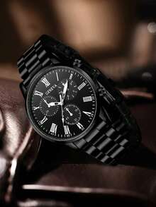 4 件男士时尚休闲商务混合刻度带日历功能圆形表盘石英表组合套装适合日常佩戴或节日送礼