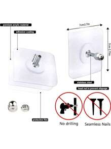 10pcs Strong Adhesive No-Drill Screw Stickers, Self-Adhesive Screws, Invisible Wall Nails, Nail-Free Hanging Shelves, Pendants, Seamless Nail-Free Decal Photo Frames, Clocks, Seamless Nail-Free Design, Kitchen Wall Hooks, Drill-Free Installation, Practical Hook And Bathroom Shelf Hanging Kit