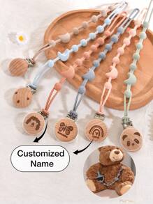 3 piezas de cordón antiperidida de silicona personalizado, chupete, botella, mordedor, regalo personalizado, cordón antiperidida con forma de luna, adecuado para clip de chupete personalizado para niños y niñas, clip de chupete de madera con nombre personalizado para niños, multifuncional, ornamental, letra, elegante, moderno, colorido, lindo, adorable, casual, personalizado, único, regalo ideal para él, regalo ideal para ella