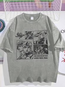 EWH Retro Vintage Men's T-Shirt, Joj's Wonderful Adventure, Manga Style Retro Short Sleeved TopDG004 - Xám - Xem 1